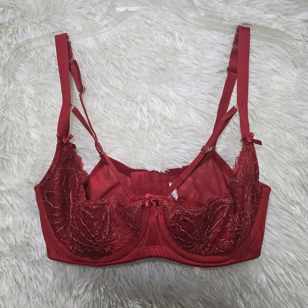Cacique Demi Half Cup Push Up Underwire Bra Lingerie Strappy Lace Trim 38DD